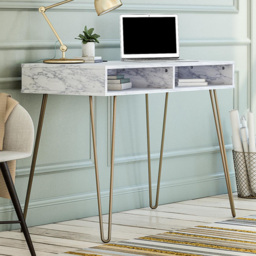 Novogratz Athena 2 Shelf Laptop Desk Faux Marble - Size: 76 x 101 x 54cm - White - Wilko - thumbnail 1