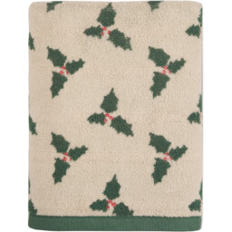 Christmas Holly Towel Cream 125cm - Wilko - thumbnail 4