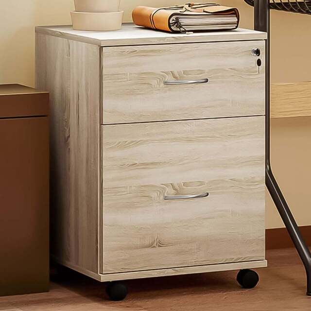 HOMCOM 2 Drawer Oak Wooden Mobile Filing Cabinet - White - Wilko - image 1
