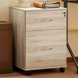 HOMCOM 2 Drawer Oak Wooden Mobile Filing Cabinet - White - Wilko - thumbnail 1
