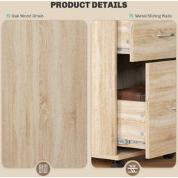 HOMCOM 2 Drawer Oak Wooden Mobile Filing Cabinet - White - Wilko - thumbnail 7