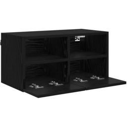 vidaXL 2 Door 2 Shelf Black Oak Wall Mounted TV Unit Set of 2 - Size: 82 x 78.5 x 33cm - Wilko - thumbnail 6