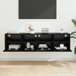 vidaXL 2 Door 2 Shelf Black Oak Wall Mounted TV Unit Set of 2 - Size: 82 x 78.5 x 33cm - Wilko - thumbnail 1
