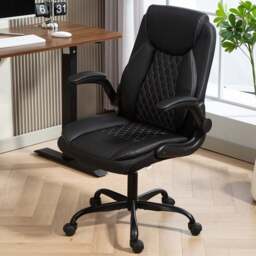 HOMCOM Black PU Leather Desk Chair with Cushion - Size: 110 x 65 x 67cm - Wilko - thumbnail 1