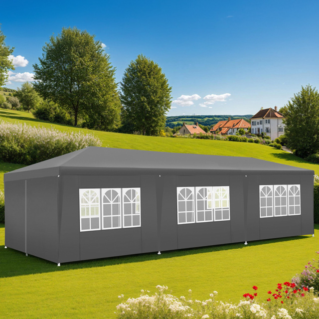 tectake Miramas 9 x 3m Grey Gazebo with 8 Side Panels - Size: 3 x 9m - Wilko - image 1