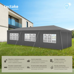 tectake Miramas 9 x 3m Grey Gazebo with 8 Side Panels - Size: 3 x 9m - Wilko - thumbnail 7