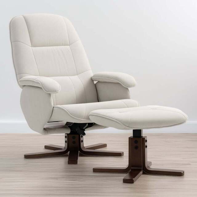 HOMCOM Beige Swivel Recliner Chair with Footstool - Size: Single - Yellow - Wilko - image 1