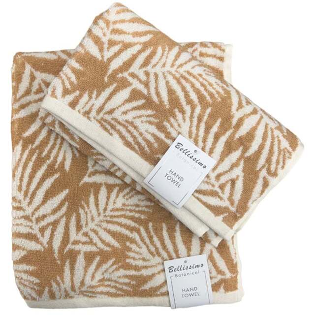 Bellissimo Botanical Turkish Cotton Beige Hand Towel 2 Pack - Size: 70 x 125cm - Cream - Wilko - image 1