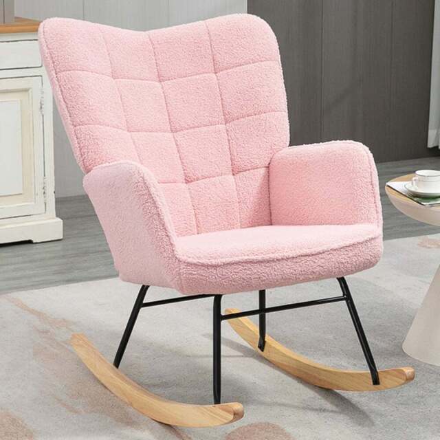 HOMCOM Pink Berber Fleece Wingback Rocking Chair - Size: Single - Wilko - image 1