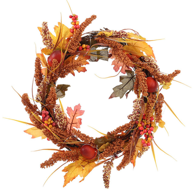 Living and Home Autumn Golden Sorghum Door Wreath with LED Lights 50cm - Size: 50x50x3cm - Brown - Wilko - image 1