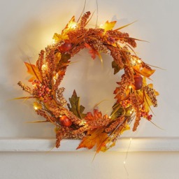 Living and Home Autumn Golden Sorghum Door Wreath with LED Lights 50cm - Size: 50x50x3cm - Brown - Wilko - thumbnail 3