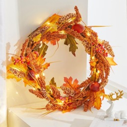 Living and Home Autumn Golden Sorghum Door Wreath with LED Lights 50cm - Size: 50x50x3cm - Brown - Wilko - thumbnail 6
