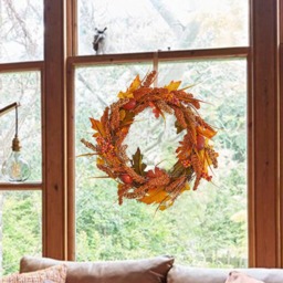 Living and Home Autumn Golden Sorghum Door Wreath with LED Lights 50cm - Size: 50x50x3cm - Brown - Wilko - thumbnail 7
