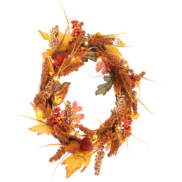 Living and Home Autumn Golden Sorghum Door Wreath with LED Lights 50cm - Size: 50x50x3cm - Brown - Wilko - thumbnail 5