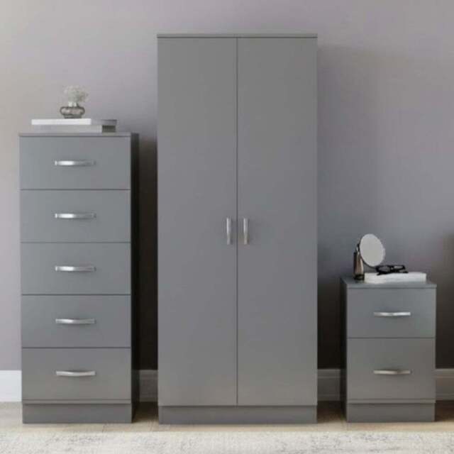 Vida Designs Riano Grey 3 Piece Narrow Bedroom Furniture Set - Wilko - image 1