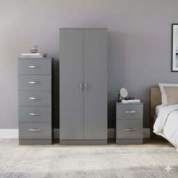 Vida Designs Riano Grey 3 Piece Narrow Bedroom Furniture Set - Wilko - thumbnail 6