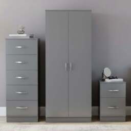 VIDA DESIGNS Riano Grey 3 Piece Narrow Bedroom Furniture Set - Wilko
