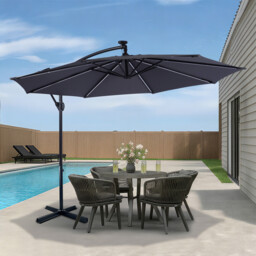 3m Parasol with Removable LED Lights Grey - Wilko
