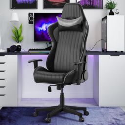 Alphason Senna Black Faux Leather Fully Adjustable Gaming Chair - Size: 135 x 70 x 111cm - black/grey - Wilko - thumbnail 1