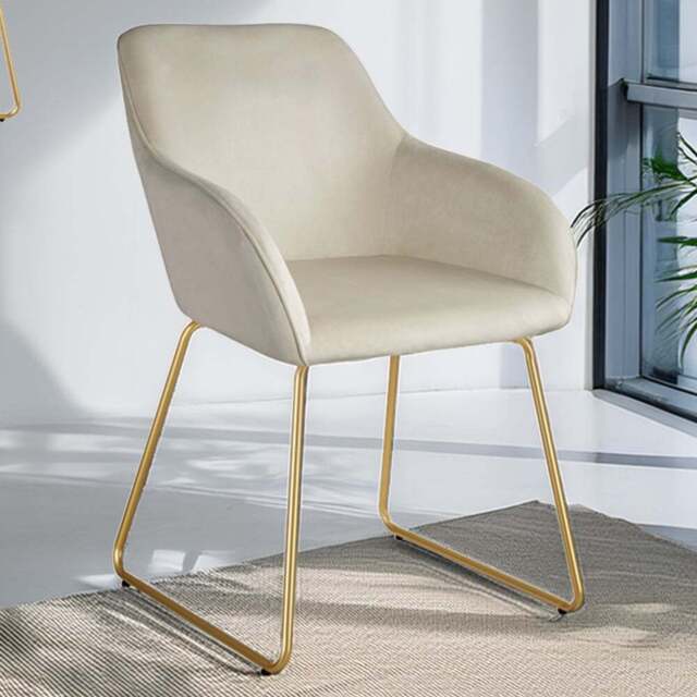 tectake Jeane Cream and Gold Velvet Look Dining Chair - Size: Single - Wilko - image 1