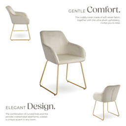 tectake Jeane Cream and Gold Velvet Look Dining Chair - Size: Single - Wilko - thumbnail 5