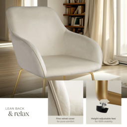tectake Jeane Cream and Gold Velvet Look Dining Chair - Size: Single - Wilko - thumbnail 6