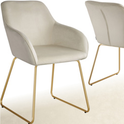 tectake Jeane Cream and Gold Velvet Look Dining Chair - Size: Single - Wilko - thumbnail 3