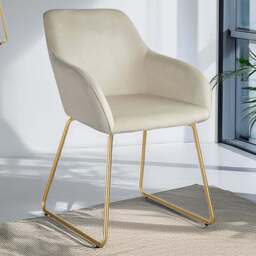 tectake Jeane Cream and Gold Velvet Look Dining Chair - Size: Single - Wilko