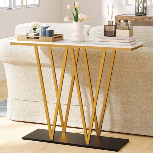 Costway White Faux Marble Extra Long Console Entry Table - Size: 100 x 30 x 79cm - Wilko - image 1
