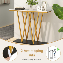 Costway White Faux Marble Extra Long Console Entry Table - Size: 100 x 30 x 79cm - Wilko - thumbnail 6