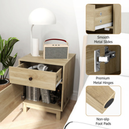 Costway Single Door Single Drawer Natural Rattan Nightstand - Wood - Wilko - thumbnail 7