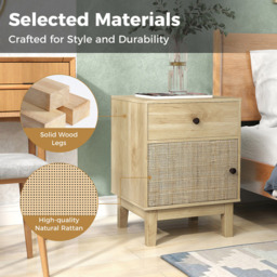 Costway Single Door Single Drawer Natural Rattan Nightstand - Wood - Wilko - thumbnail 6