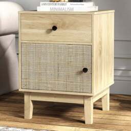 Costway Single Door Single Drawer Natural Rattan Nightstand - Wood - Wilko