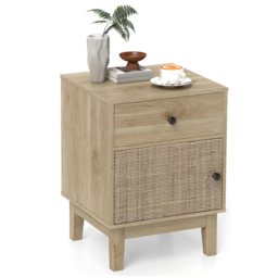 Costway Single Door Single Drawer Natural Rattan Nightstand - Wood - Wilko - thumbnail 3