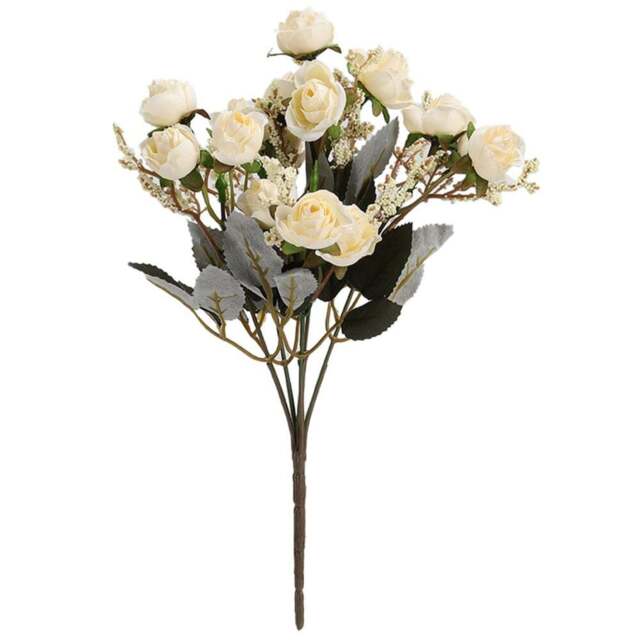 Living and Home Rose 5 Branch 15 Heads Artificial Flower 29cm - Size: 5 x 29 x 29cm - Champagne - Wilko - image 1
