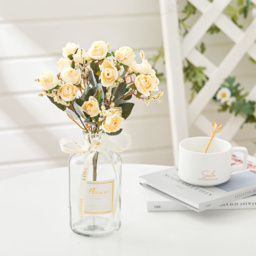 Living and Home Rose 5 Branch 15 Heads Artificial Flower 29cm - Size: 5 x 29 x 29cm - Champagne - Wilko - thumbnail 3