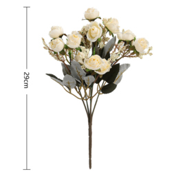 Living and Home Rose 5 Branch 15 Heads Artificial Flower 29cm - Size: 5 x 29 x 29cm - Champagne - Wilko - thumbnail 7