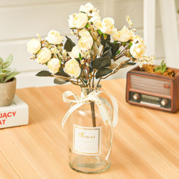 Living and Home Rose 5 Branch 15 Heads Artificial Flower 29cm - Size: 5 x 29 x 29cm - Champagne - Wilko - thumbnail 5