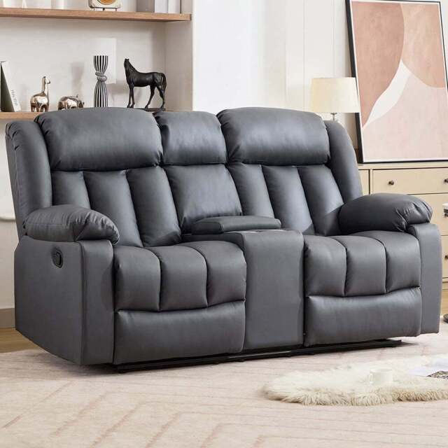 Artemis Home Sheridan 2 Seater Grey Leather Manual Recliner Sofa with Central Console - Wilko - image 1