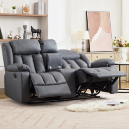 Artemis Home Sheridan 2 Seater Grey Leather Manual Recliner Sofa with Central Console - Wilko - thumbnail 3