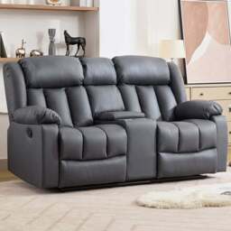 Artemis Home Sheridan 2 Seater Grey Leather Manual Recliner Sofa with Central Console - Wilko