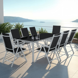 tectake Pompeii 8 Seater Silver Adjustable Garden Table and Chair Set - Wilko