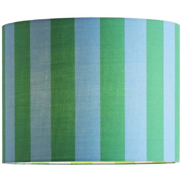 ValueLights Callie Colour Clash Blue and Green Striped Fabric Large Drum Lamp Shade - Size: 22 x 29.5 x 29.5cm - Multi - Wilko - image 1