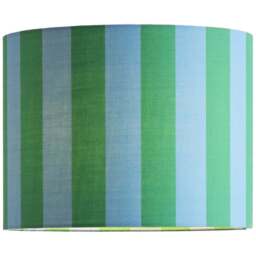 ValueLights Callie Colour Clash Blue and Green Striped Fabric Large Drum Lamp Shade - Size: 22 x 29.5 x 29.5cm - Multi - Wilko