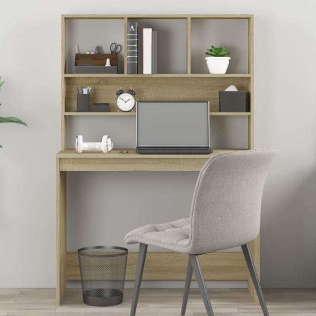 vidaXL 4 Shelf Study Desk Sonoma Oak - Size: 148 x 102 x 45cm - Brown - Wilko - image 1