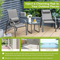Costway 2 Seater Patio Bistro Set Grey - Wilko - thumbnail 7