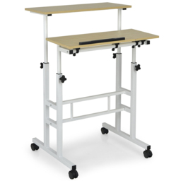 Costway Height Adjustable Workstation with Wheels Natural - Size: 80 x 64 x 12cm - Cream - Wilko - thumbnail 3