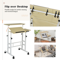 Costway Height Adjustable Workstation with Wheels Natural - Size: 80 x 64 x 12cm - Cream - Wilko - thumbnail 7