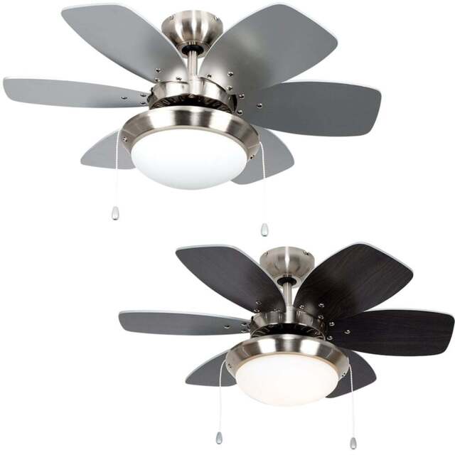 ValueLights Spitfire Brushed Chrome Reversible Ceiling Fan with Light 30 inch - Size: 38 x 76 x 76cm - Silver - Wilko - image 1