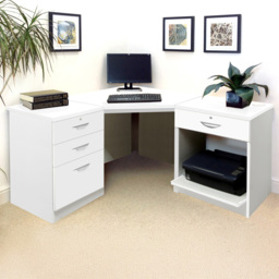 R White Cabinets SET-12-IN-WH Corner Desk Drawer Unit and Printer Unit Home Office Furniture Set - Size: 72 x 154 x 142cm - Wilko - thumbnail 1